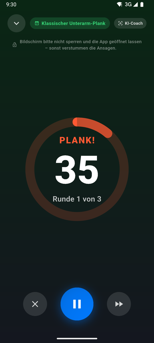 Laufendes Plan-Workout mit Countdown-Ring