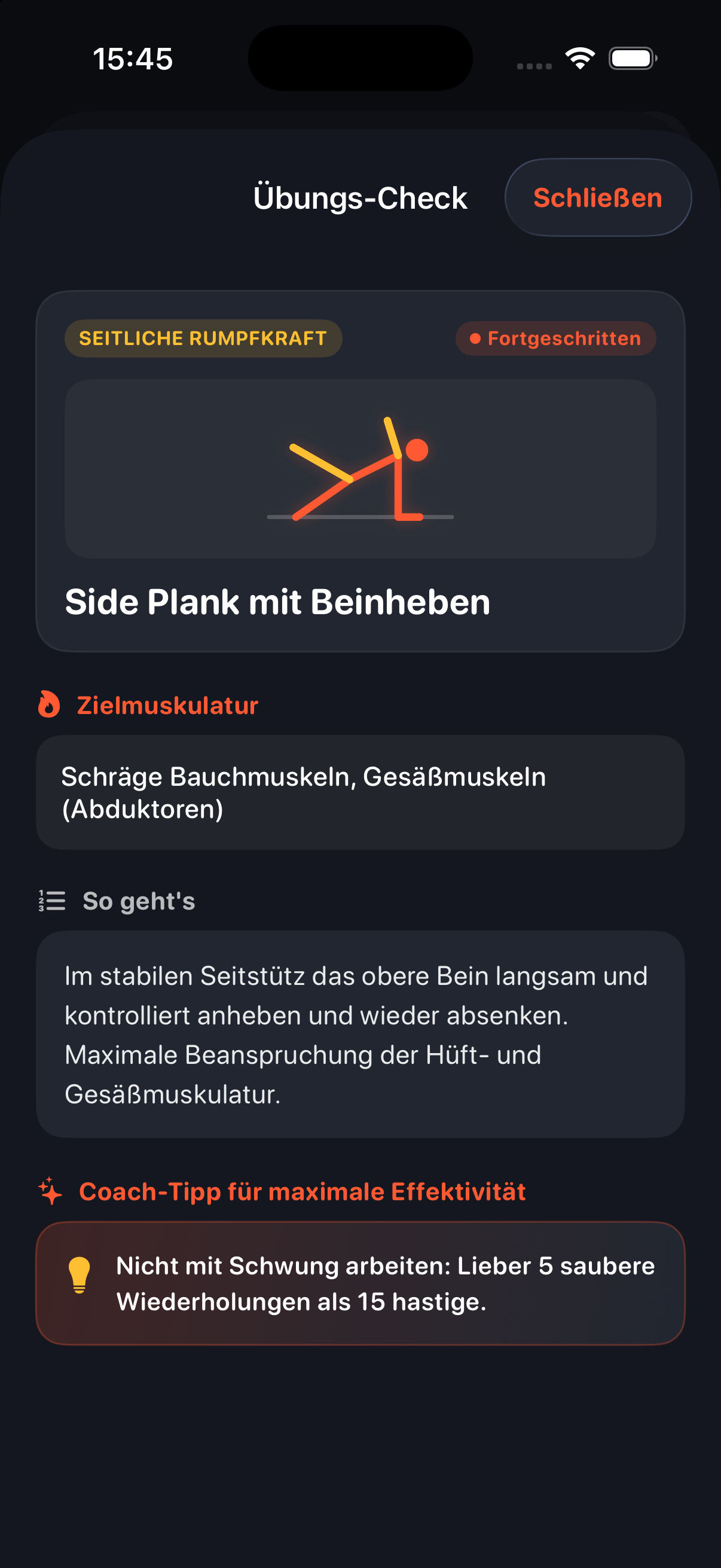Plank Übungs-Lexikon mit anatomischem Posen-Piktogramm