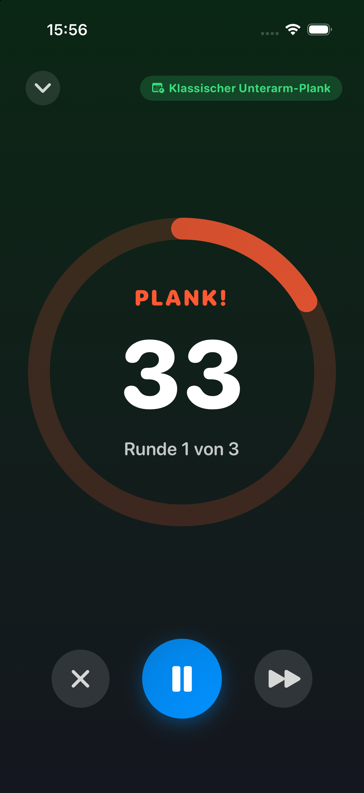 Plank Musik Timer Aktives Workout mit Ring-Animation